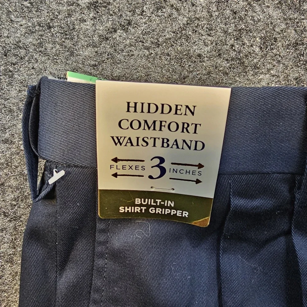 Haggar Iron Free Premium Khaki Pants Mens 34x34 Dark Navy Pleated Classic Fit St